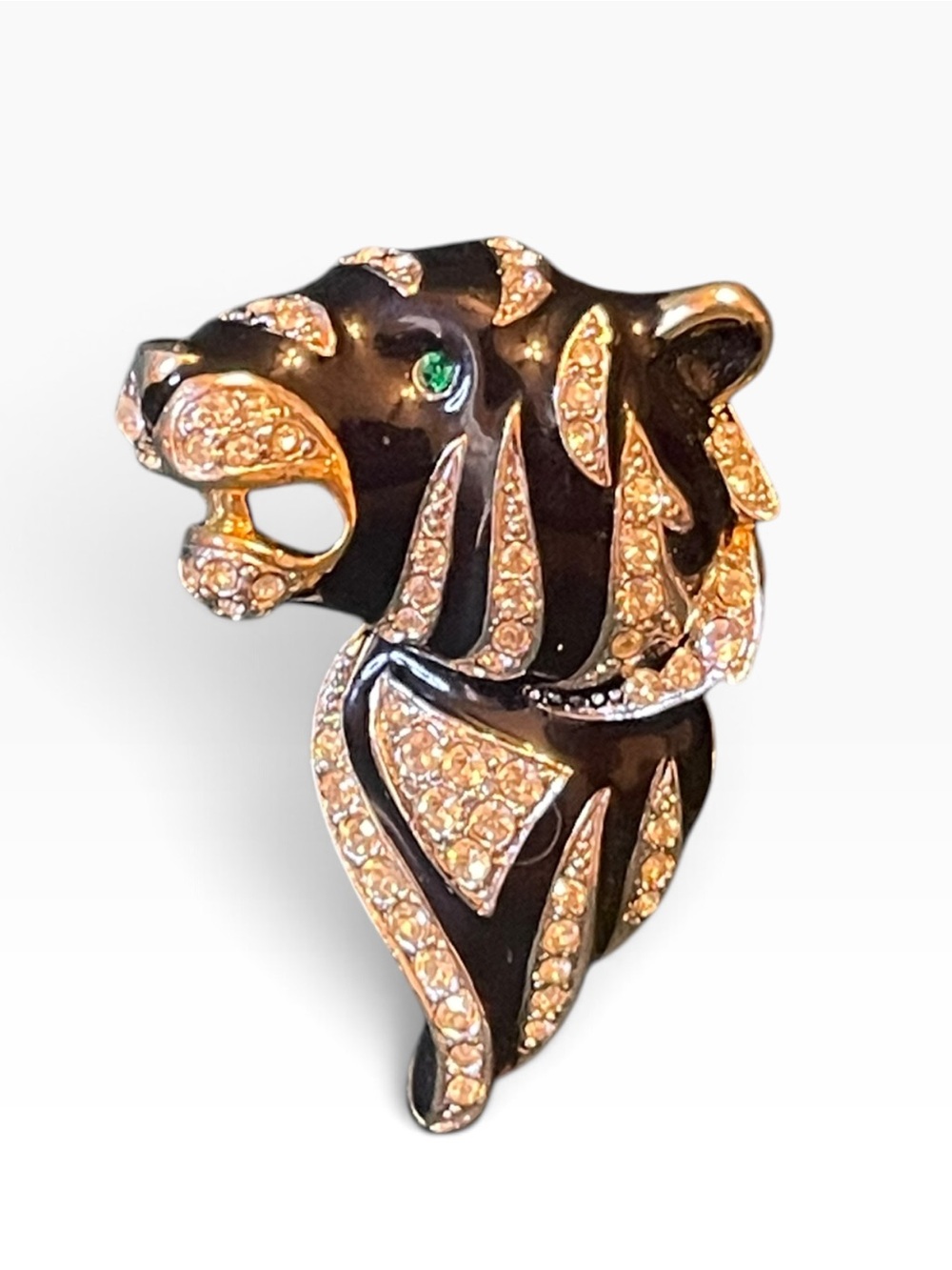Vintage Gem-Craft Roaring Tiger Head Enamel & Rhinestone Brooch - Picture 3 of 12